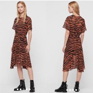 ALLSAINTS Enki Zephyr Animal Print Midi Dress